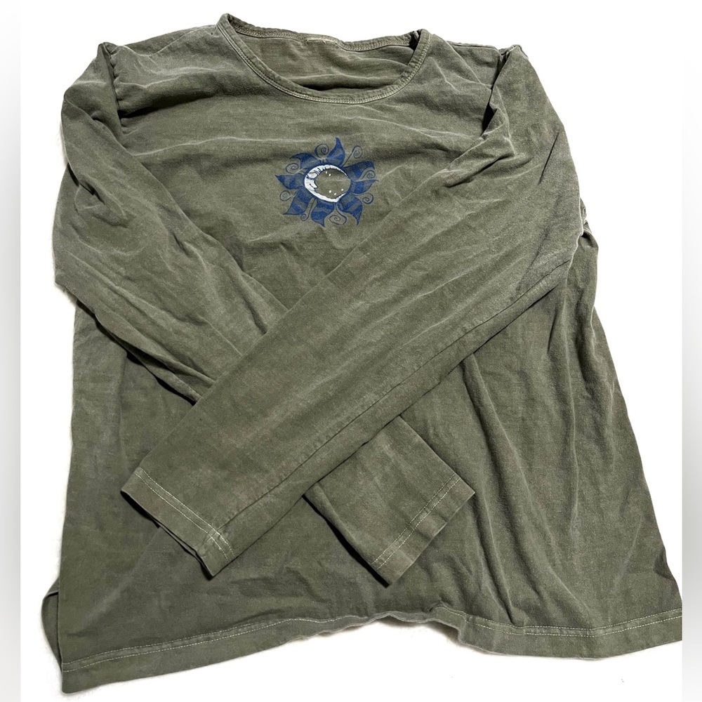 Baggy Vintage Green Longsleeve Flower Crewneck